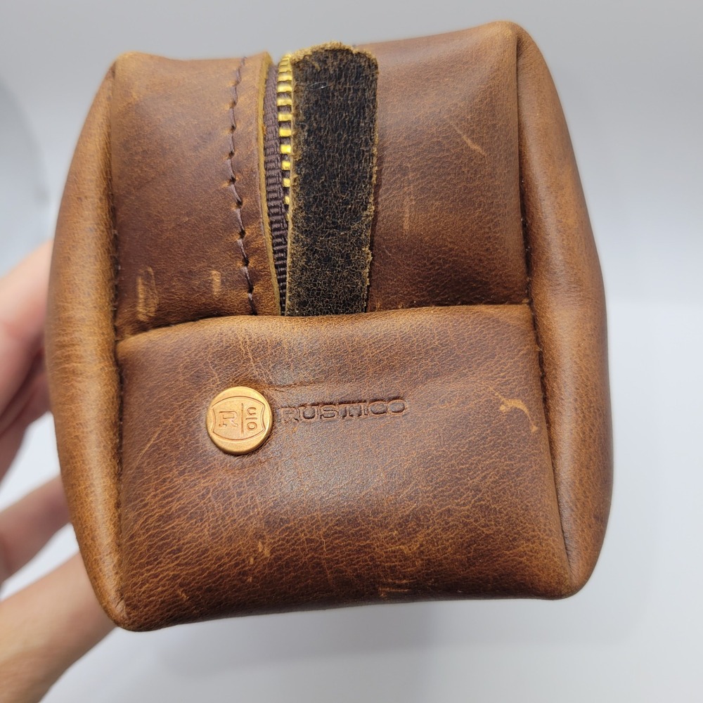Rustico Leather Dopp Kit Toiletry Bag Saddle Brown Travel Grooming Pouch Brass